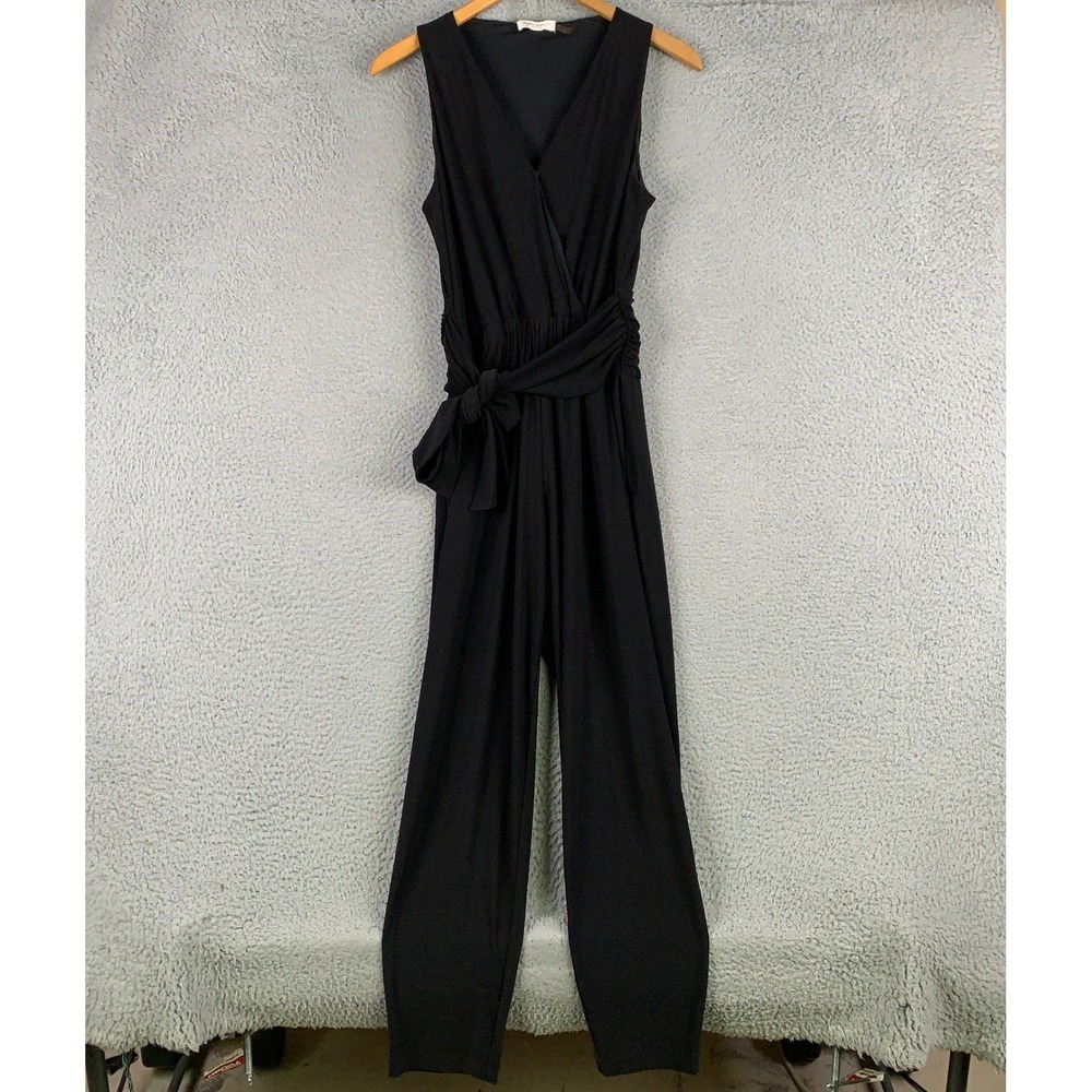 Ramy Brook Jumpsuit Women Small Black Sleeveless V-Neck Wrap Tie Waist Stretch